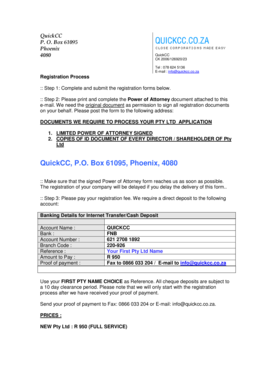 South Africa Pty Ltd Company Registration Form