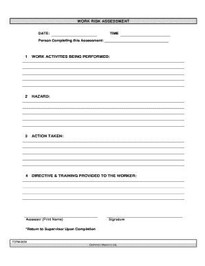 Risk assessment sample - work risk assessment 0050 form