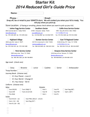 Girl Scouts Starter Kit Order Form