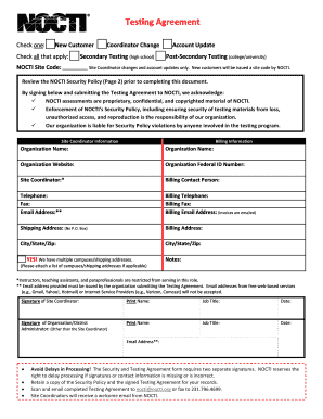 NOCTI Security and Testing Agreement