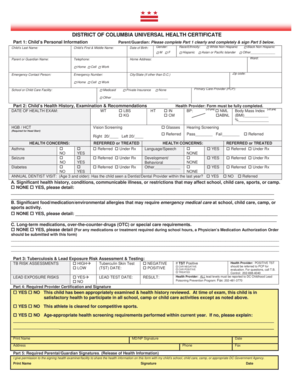 District of Columbia Universal Health Certificate