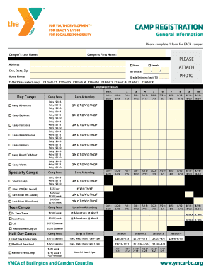 YMCA Summer Camp Registration Form