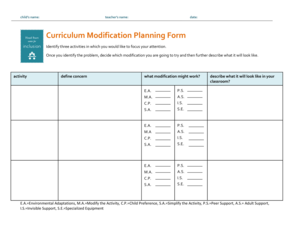 Curriculum Modification Planning Form