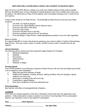 Depo-Provera Contraindications and Consent Form