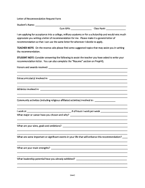 Sample scholarship recommendation letter - Letter of Recommendation Request Form Student's Name: C