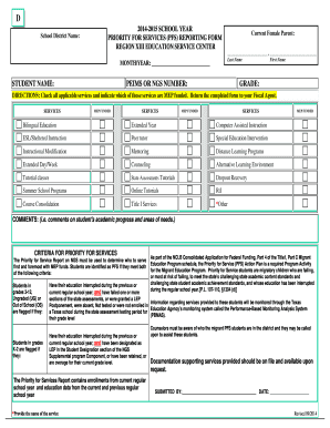 Priority for Services Reporting Form