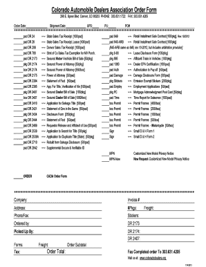 Colorado Automobile Dealers Association Order Form