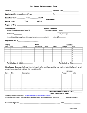 Post Travel Reimbursement Form