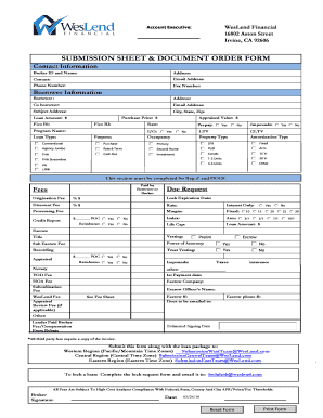 WesLend Financial Loan Submission Sheet