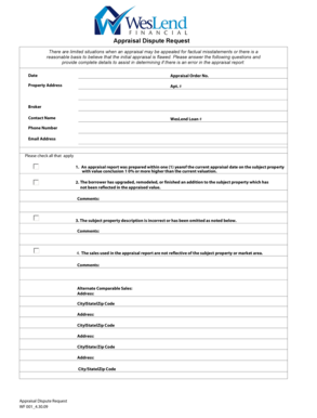 Appraisal Dispute Request Form