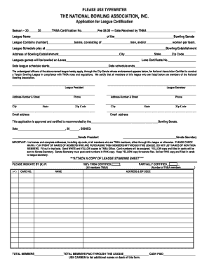 TNBA League Certification Application