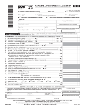 NYC General Corporation Tax Return 2010
