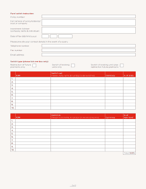 Paragon Fund Switch Instruction Form