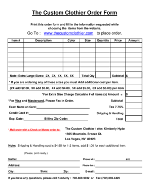 The Custom Clothier Order Form