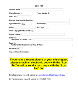 Lost Pet Report Form