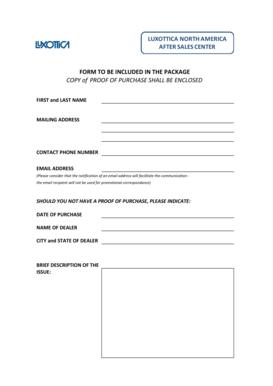 Luxottica Proof of Purchase Form