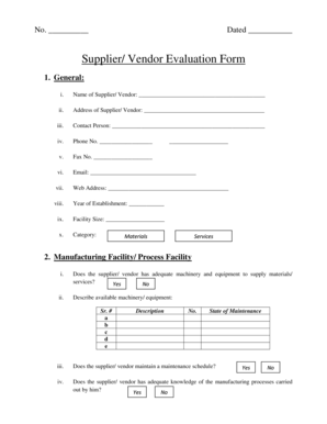 Supplier Vendor Evaluation Form