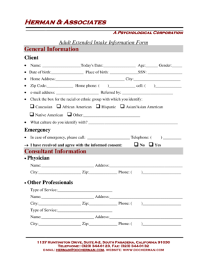 Adult Extended Intake Information Form