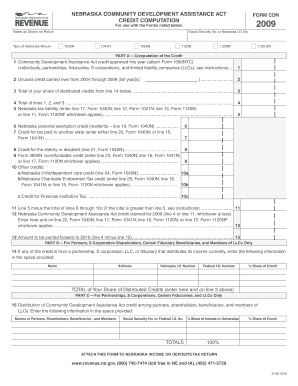 Nebraska Community Development Assistance Act Form CDN