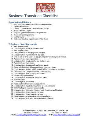 Business Transition Checklist