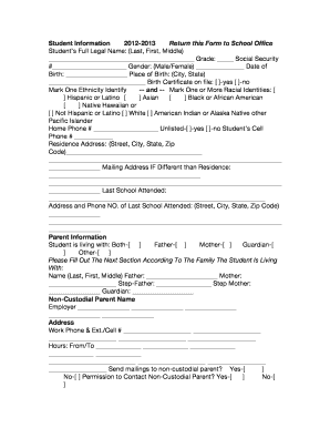 Student Information Form 2012-2013