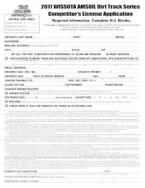 WISSOTA Competitor's License Application