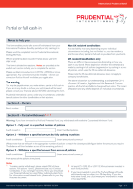 International Prudence Bond Partial or Full Cash-in