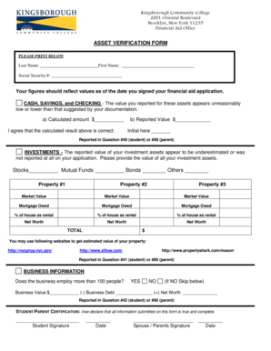 Kingsborough Community College Asset Verification Form