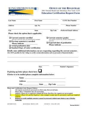 Education Certification Request Form