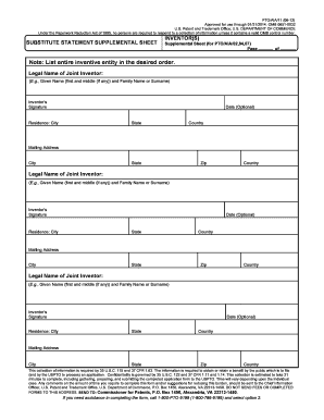 USPTO Supplemental Sheet for Patent Application
