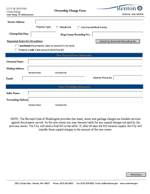Renton Utility Billing Ownership Change Form