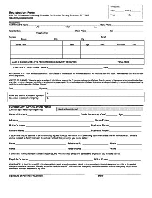 Princeton Community Education Registration Form