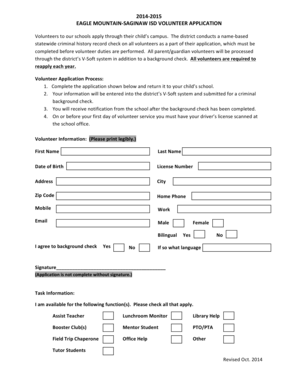 Eagle Mountain-Saginaw ISD Volunteer Application