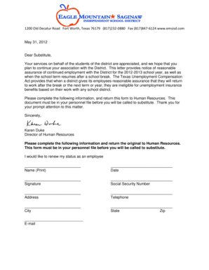 Substitute Employee Renewal Form
