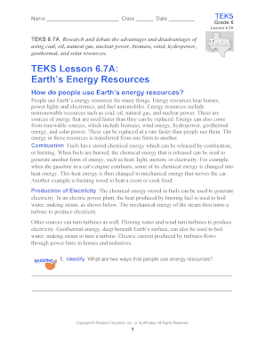 Grade 6 Energy Resources Worksheet
