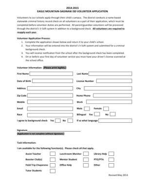 Eagle Mountain-Saginaw ISD Volunteer Application