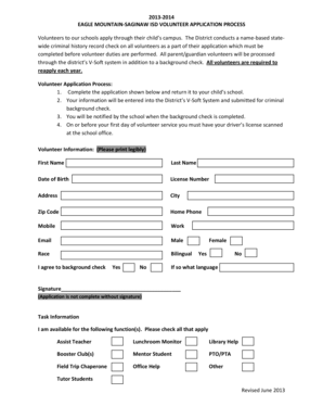 Eagle Mountain-Saginaw ISD Volunteer Application