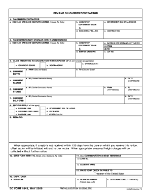 US Government Bill of Lading Claim Form