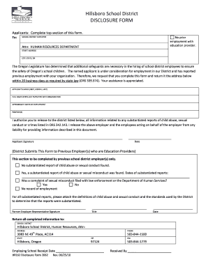 Hillsboro School District Disclosure Form