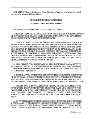 Nevada Durable Power of Attorney for Health Care