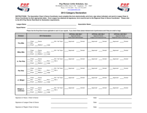 2013 Pop Warner Cheer Dance Declaration Form