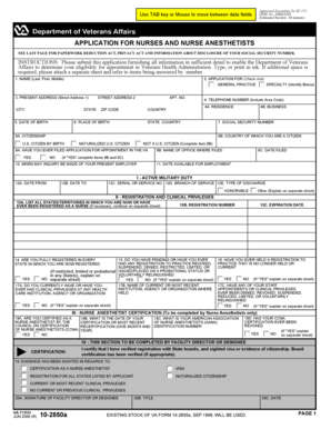 VA Form 10-2850a Application for Nurses and Nurse Anesthetists