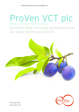 ProVen VCT plc New Ordinary Share Offer Application Form