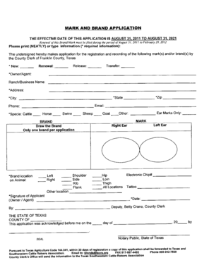 Texas Brand and Mark Application