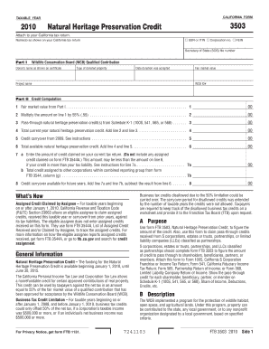California Natural Heritage Preservation Credit Form 3503