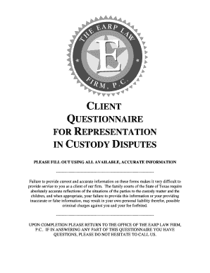 Client Questionnaire for Custody Disputes