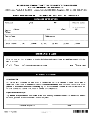 Life Insurance Tobacco Designation Change Form