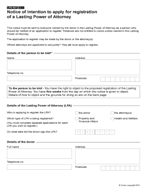 Notice of Intention to Apply for Registration of a Lasting Power of Attorney