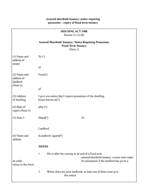 Assured Shorthold Tenancy Notice Requiring Possession