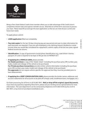 Penn State Federal Credit Union Loan Application